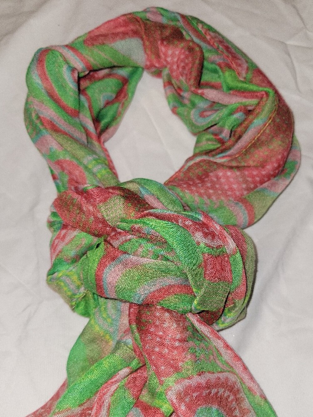 Lightweight Green and Pink Patterned Women's Scarf